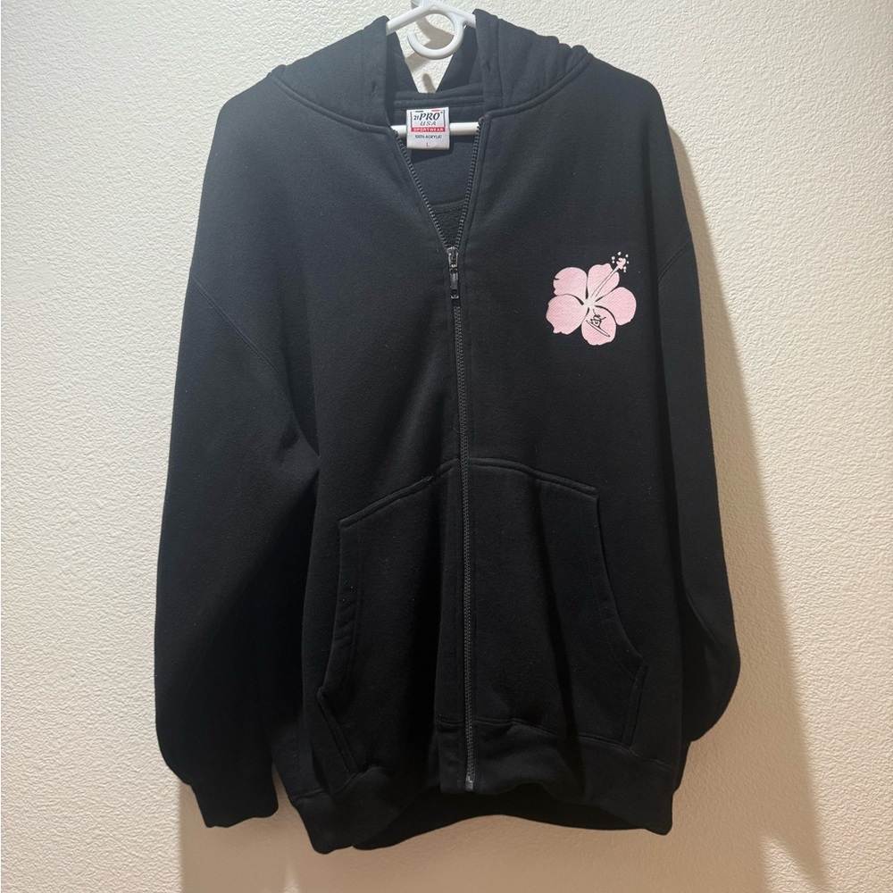 Cozy Black Hoodie with Pink Floral Accent